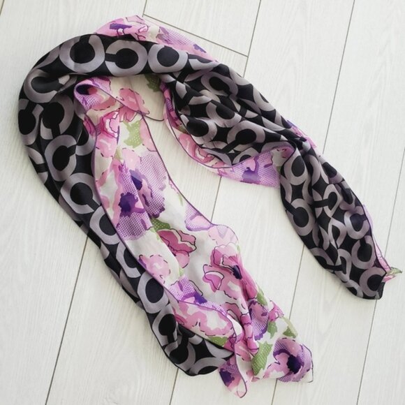 Coach 100% Sill Black and Pink Floral Monogram Scarf - Picture 2 of 4